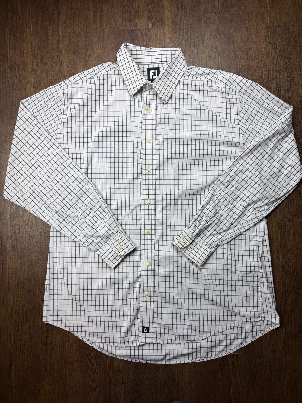 FootJoy White Shirt with Navy Windowpane Check